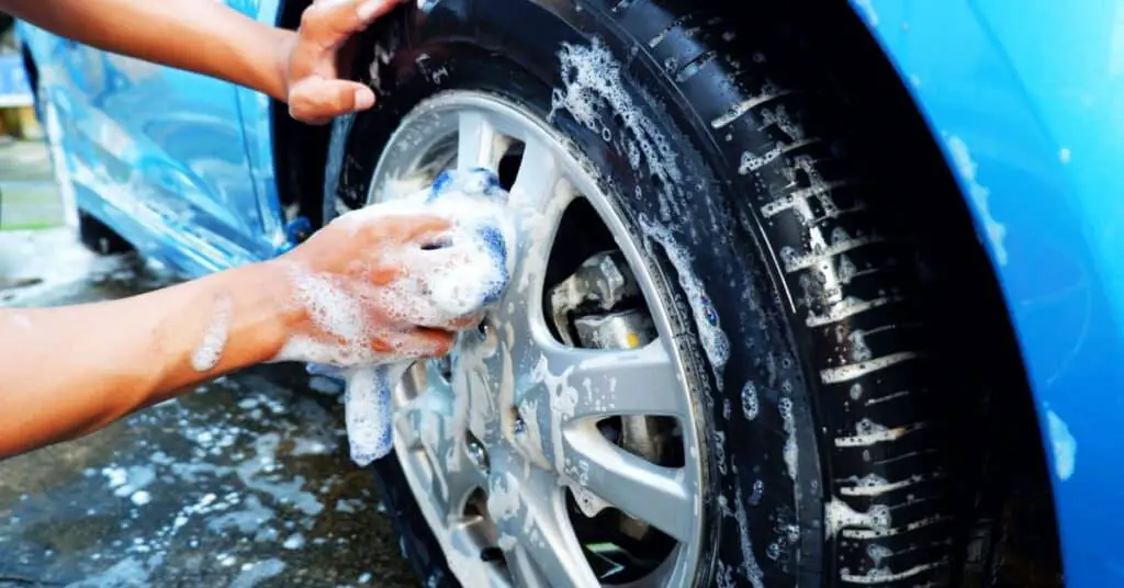 Use soap and water for removing baked on brake dust from wheel